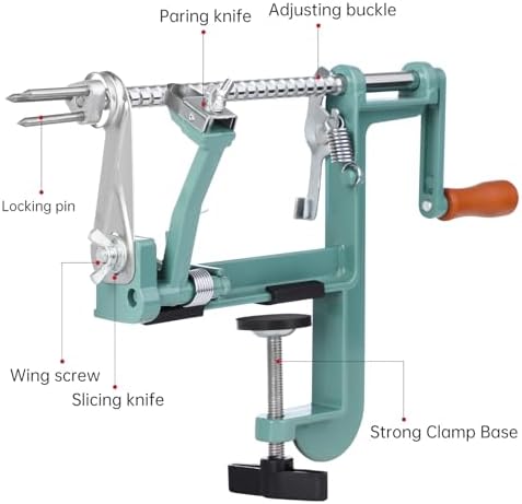 Apple Peeler Corer, Long lasting Chrome Cast Magnesium Alloy Apple Peeler Slicer Corer with Stainless Steel Blades and Powerful Clamp Base for Apples and Potato(DeepGreen)
