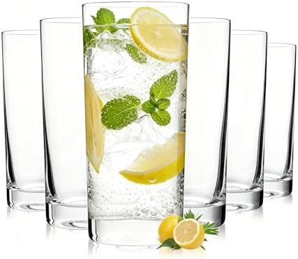 Highball Glasses Set of 6, 13oz Tall Drinking Glasses, Water Glass Cups Set