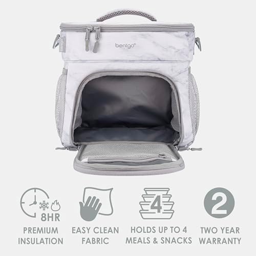 Bentgo Prep Deluxe Insulated Multimeal Bag - Lunch Box Bag, Holds 5 Meals, Premium Insulation up to 8 Hrs, Durable, Water-Resistant - Large Capacity For Adult Meal Prep (White Marble)