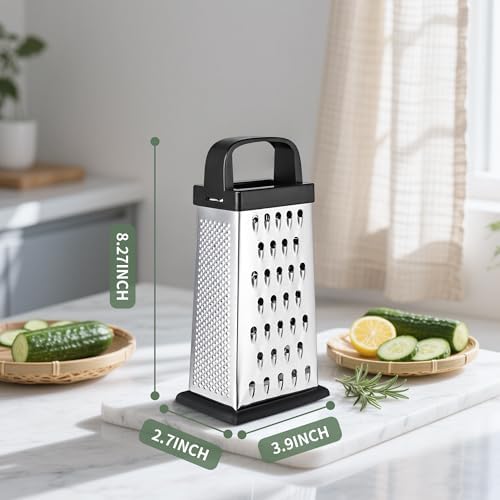 Kaishun 8IN Cheese Grater, 4-Sided Box Grater for Cheese, Vegetable & Fruit