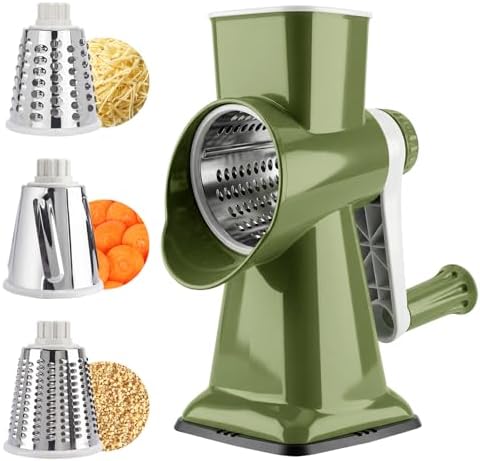 Rotary Cheese Grater, Cheese Grater Hand Crank, 3-Blade Grater