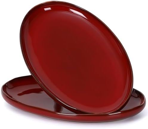 vicrays Ceramic Serving Platter Tray - Extra Large Oval 14.5 Inch Porcelain Dinner Plates Long Serving Dish Set - for Party Restaurant Food Meat Sushi Fish Turkey Platter - Cherry Red