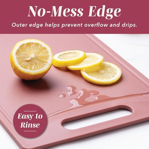 COOK WITH COLOR Non-Slip Cutting Board Set – Kitchen Essentials with Easy Grip Handle for Meat, Veggies, and Fruits, 3 Cutting Boards, Rose