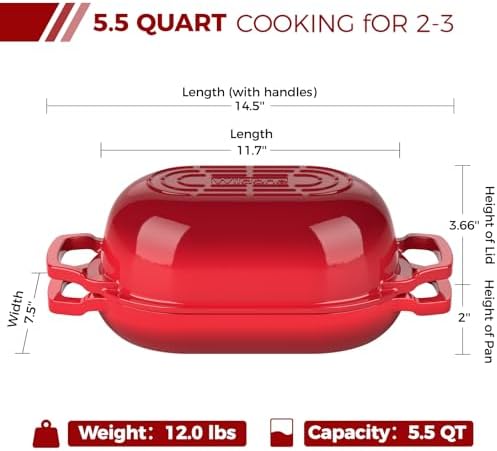 Wildone Enameled Cast Iron Dutch Oven Pot with Lid, Oval Bread Oven