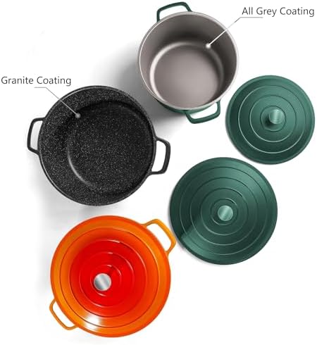 Large Dutch Oven Pot with Lid-7.5QT Cast Aluminum Oven Pot with Two Handles Lightweight for Bread Baking Braising and Roasting(Green)