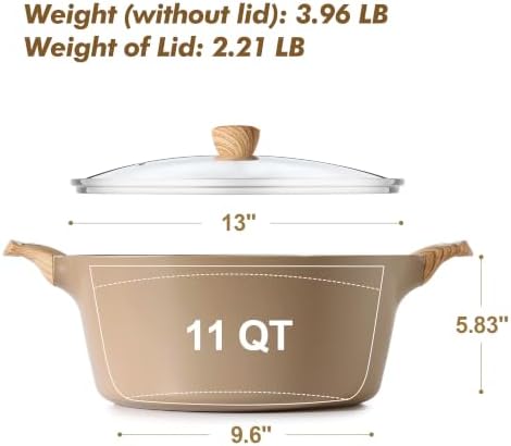 SENSARTE Ceramic Nonstick Stock Pot with Lid, 2.6/4.5/6.6/8.5/11 QT Soup Pot Casserole Pot, Non-toxic Healthy Pasta Pot, Large Cooking Pot Stew Pot, Induction Compatible, PFOA PFAS PTFE Free, Taupe