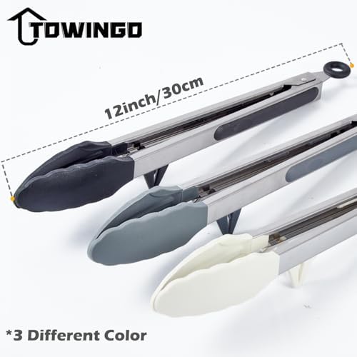 12" Kitchen Tongs for Cooking with Silicone Tips, Serving Tong for Salad