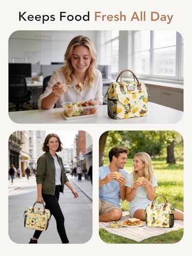 Lekesky Insulated Lunch Bag Portable Lunch Bag for Women-11L, Lemon