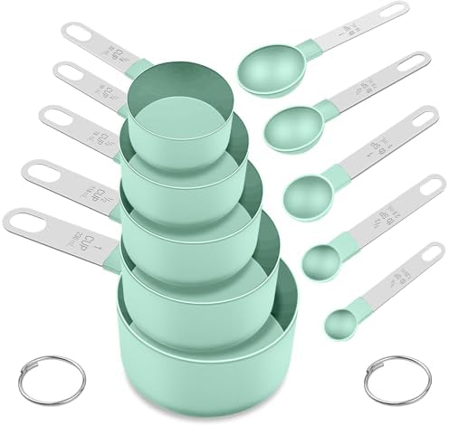 Measuring Cups and Spoons Set, 10-Piece with Stainless Steel Handles, Green