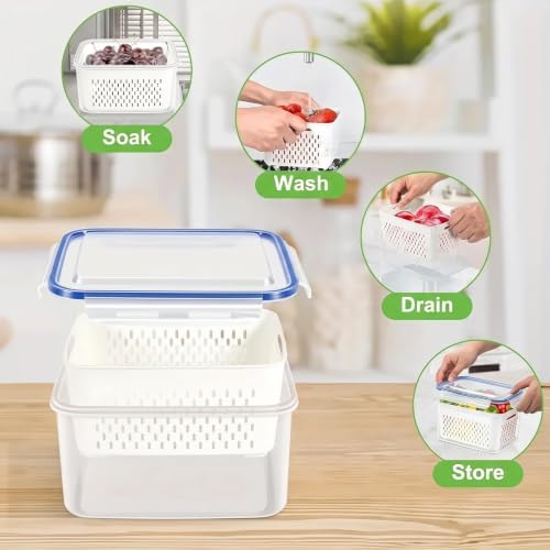 2pcs 4 in 1 Fruit Storage Containers for Fridge with Removable Colanders