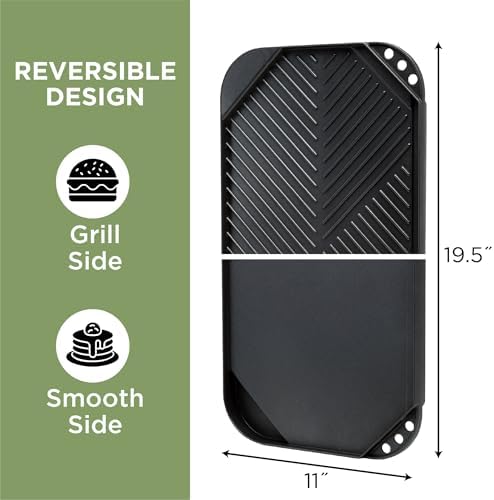 Ecolution Reversible Grill/Griddle Pan, Non-Stick, Dishwasher Safe, Double Burner Family Griddle Grill Pan Cookware, Cast Aluminum, 19.5-Inch x 11-Inch