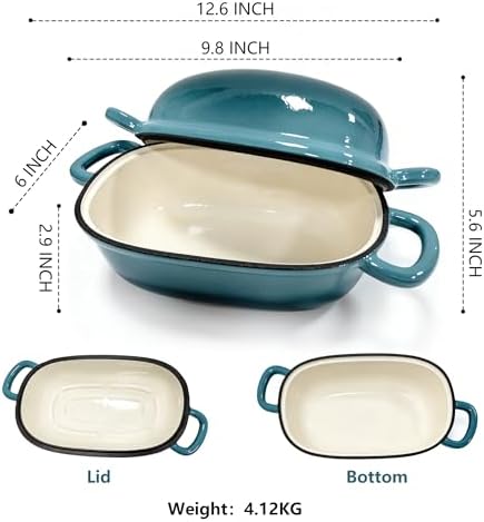 Enamelled Cast Iron Bread Loaf Pot, Non Stick Dutch Oven for Sourdough Bread Baking, Oven Safe (Peacock Blue, 3 Quarts)