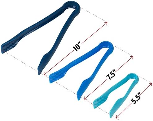 DecorRack 3 Piece Plastic Tong Set, 6-8-10 in Heavy Duty (Blue)