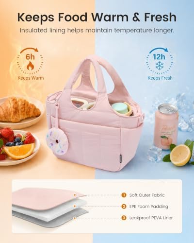 LOVEVOOK Cute Lunch Bag for Women, Insulated Lunch Box for Work