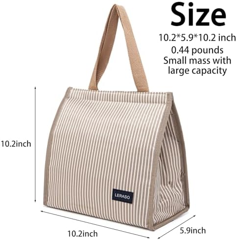Insulated Lunch Bag for Work, 10.2"x5.9"x10.2" Oxford Waterproof Lunch Tote, Thermal Lunch Box for Office, Picnic & Outdoor, Gold and White Striped Canvas Tote Bag