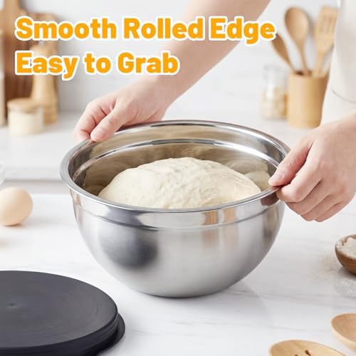 Beasea Mixing Bowls with Lids, 3 Pack 3.4 QT Kitchen Stainless Steel Mixing Bowls with Lids, Metal Nesting Set for Baking, Prepping, Serving, Salad and Food Storage