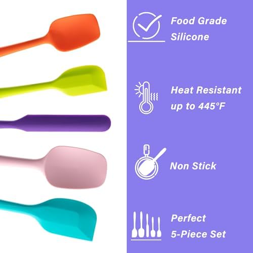 Silicone Spatula Set,5 Piece Food Grade Rubber Spatulas,Multicolor