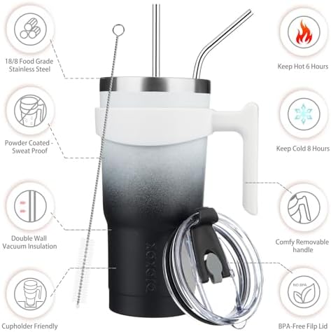BJPKPK 20 oz Tumbler with Handle & Straw, Insulated Stainless Steel Mug