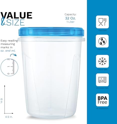 Tafura Freezer Containers, 12 Pack, 32 Oz, Leakproof BPA-Free Lids