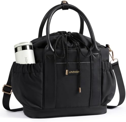 LOVEVOOK Drawstring Insulated Lunch Bag Women,Adult Lunch Box,Black