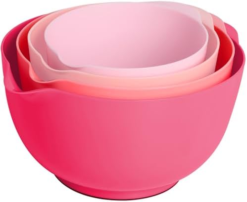 BoxedHome Mixing Bowls Set of 4, BPA Free Plastic,Microwave Safe, Rose Red