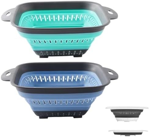 2 Pcs Collapsible Square Silicone Colander Strainer for Fruit Veggie Pasta