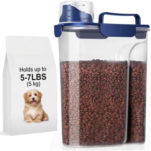 5Lbs Airtight Dog Food Container,Cat Storage Bin, Pet Dispenser BPA-FreeTranslucent Body Upgraded large nozzle for Small Animal Kibble, Bird Bird Seed, Oatmeal, Rice, Flour, Brown Sugart-Royal Blue