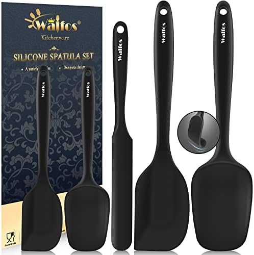 Walfos 600°F High Heat Resistant Silicone Spatula Set of 5- Food Grade Rubber Spatula Set for Baking Cooking & Mixing - BPA Free, Non Stick and Dishwasher Safe,black