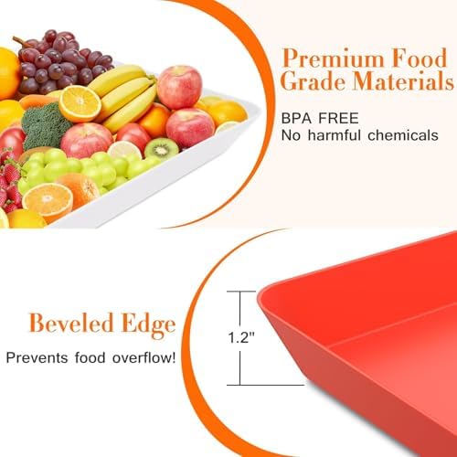 WOWBOX 4 pcs Serving Tray for Entertaining, Serving Platters for Snacks, Fruit, Cookies, Dessert, Reusable Plastic Trays for Serving Food, (White, Black, Green, Red)