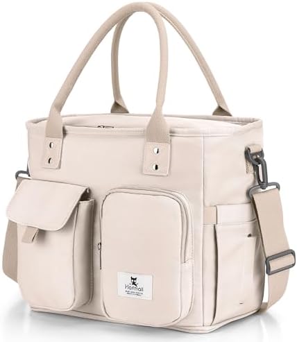 Hafmall Large Lunch Box for Women, Insulated Lunch Bag, Wide Opening, Beige