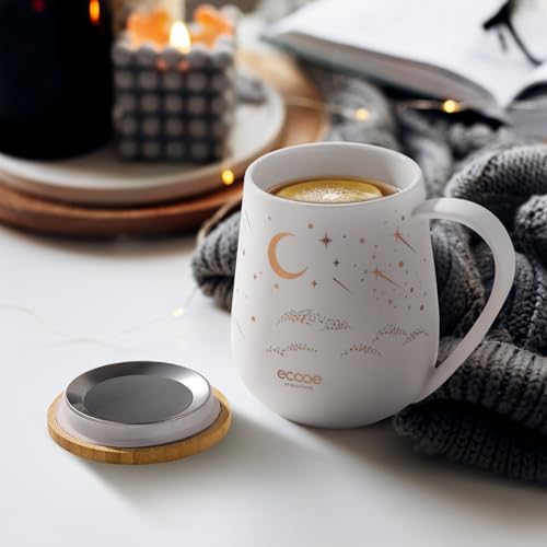 ecooe Tea Infuser Mug 20.3oz Ceramic Tea Cup with Infuser and Lid (White)