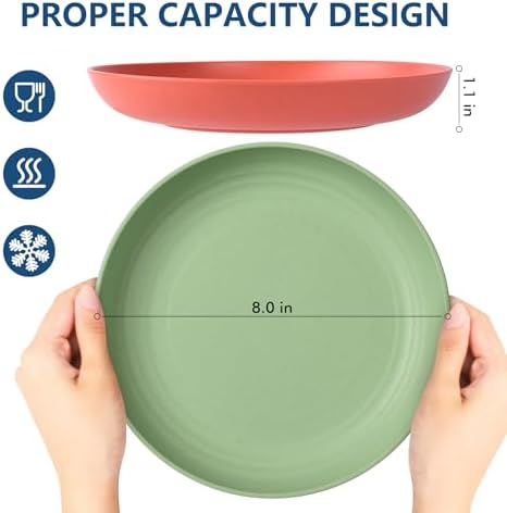 HOTEC 8-Pack 8inch Deep Plastic Plates,Multicolor