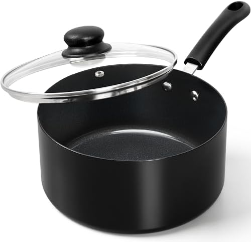 MICHELANGELO Nonstick Saucepan with Lid, Ceramic Sauce Pan Sets, Easy to Clean Sauce Pans, Multi-Purpose Cooking Pots, 3QT, Black