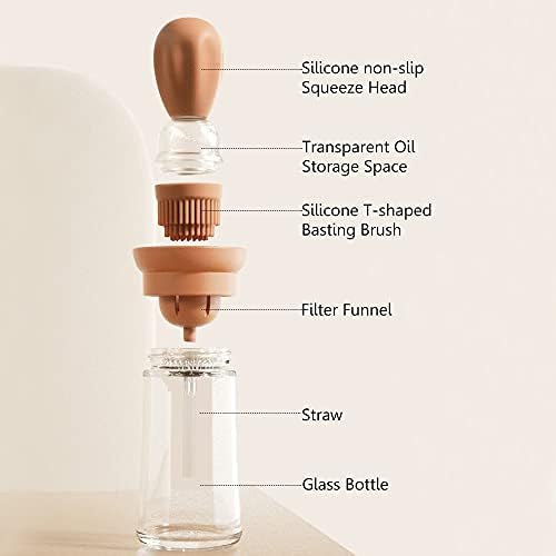 Oil Dispenser with Brush - Glass Olive Oil Dispenser for Kitchen, 2 IN 1 Oil Dispenser Bottle with Silicone Basting Brush for Cooking Vinegar Sauce BBQ Grill Frying, T-OB21, Green