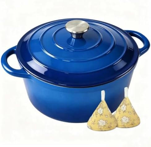 5 Qt Enameled Cast Iron Dutch Oven with Lid, Navy Blue