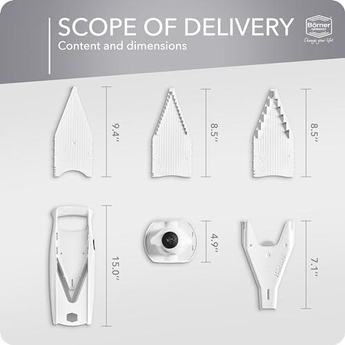 Börner Mandoline Slicer V5 (Starter Set) • Vegetable V-Slicer for Slices, Sticks & Dices in Various Sizes • With Stainless Steel V-Blade • Adjustable Kitchen Slicer • Color: White