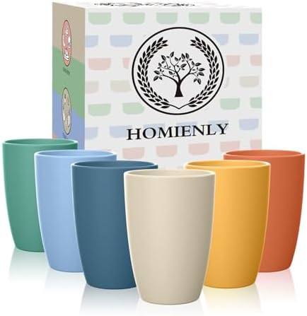 Homienly Water Cups Wheat Straw Drinking Glasses Cups 12oz Unbreakable Cups,Microwave and Dishwasher Safe Cup Set,6 PCS Stackable Cups for Kitchen,Camping-Colorful