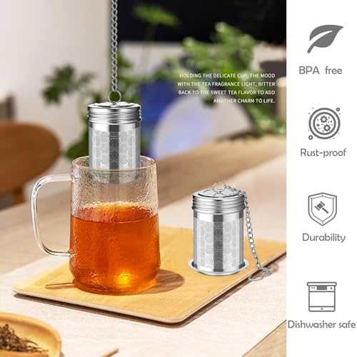 2 Pack Stainless Steel Tea Infusers, Extra Fine Mesh Strainers with Drip Trays, Brew Loose Tea