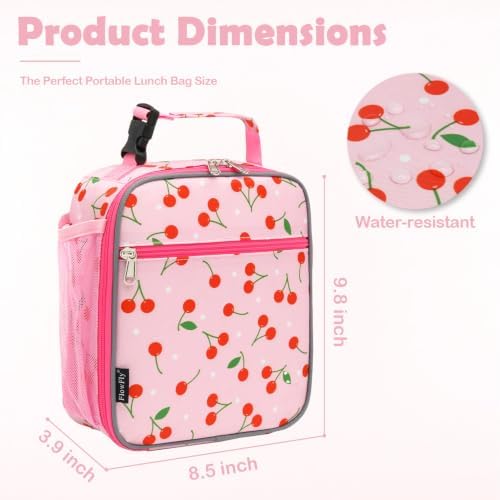 FlowFly Kids Lunch box Insulated Soft Bag Mini Cooler Back to School Thermal Meal Tote Kit for Girls, Boys, Cherry