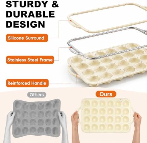 Mini Cupcake Pans, Metal Reinforced Frame Silicone Mini Muffin Pan 24 Cups