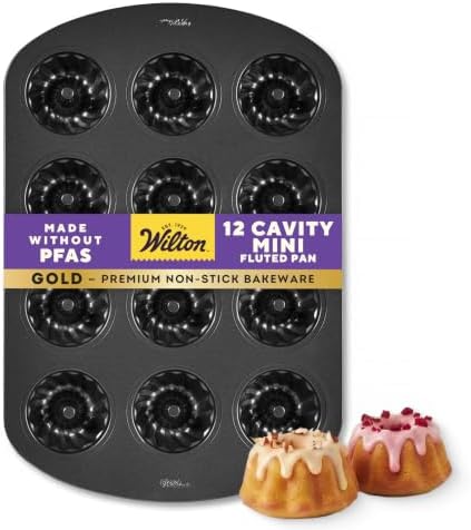 Wilton Gold Non-Stick Mini Fluted Tube Pan, Made Without PFAS, 12-Cavity