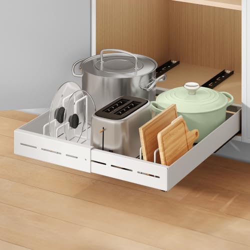 SONGMICS Pull Out Cabinet Organizer, Expandable Carbon Steel Drawers
