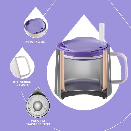 Ideus 14 oz Insulated Coffee Mug with Lid and Straw (Violet, FUJI NOVA)