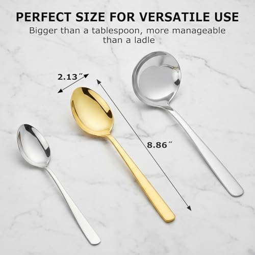 Serving Spoon x 2,Slotted Serving Spoon x 2,Serving Forks x 2,RTT 9 Inch Stainless Steel Catering Serving Utensils for Party Buffet Dinner Banquet Kitchen Basics (Golden Titanium Finish)