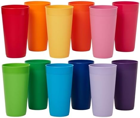 US Acrylic Newport 12-Pack Unbreakable Plastic Cups (20 ounces) 12 Assorted Bright Colors, BPA Free drinking glasses, Dishwasher Safe tumblers for Parties, Camping, & Everyday Use