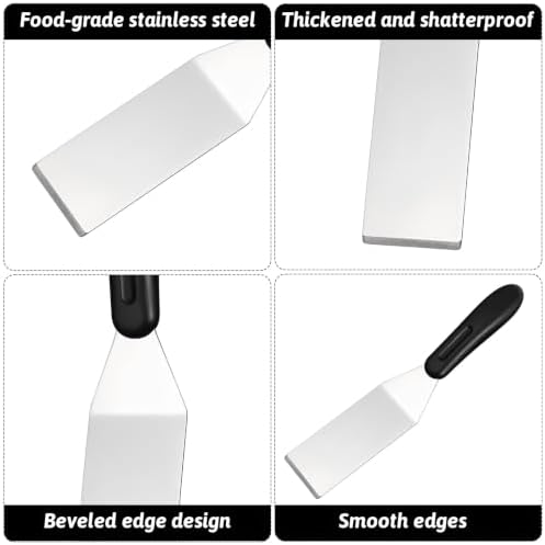 Metal Spatula for Cast Iron Skillet, 7.9 Inch Small Metal Spatula Stainless Steel Flat Top Spatula with Silicone Metal Turner Spatulas for Pancakes, Eggs, Griddle Scraper, BBQ or Desserts