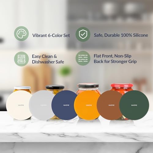NiHome Silicone Jar Opener Gripper Pads, 6 In for Seniors, Vintage, 6 Pack