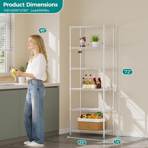 SINGAYE 6 Metal Shelves Wire Shelving Storage Shelf Adjustable Unit Pantry