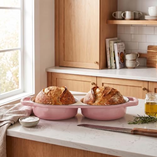 EDGING CASTING Enameled Cast Iron Double Bread Dutch Oven, Pink