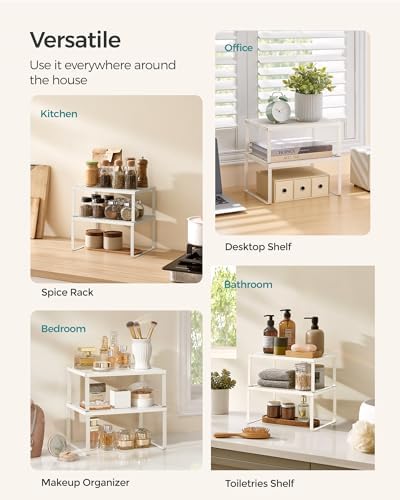 SONGMICS Set of 2 Metal Spice Racks, Stackable Expandable Shelf Risers
